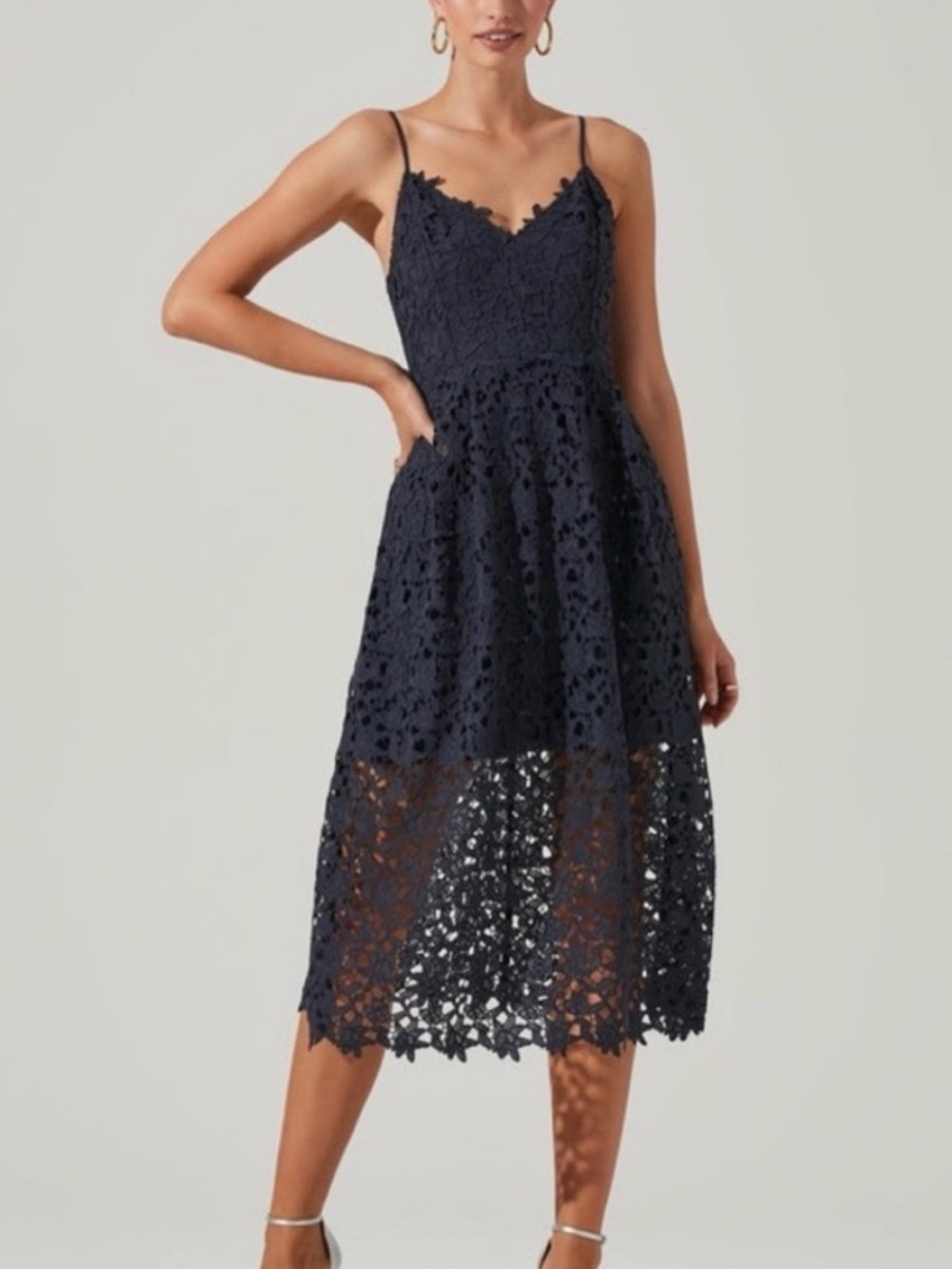 Astr Navy Lace Midi Dress